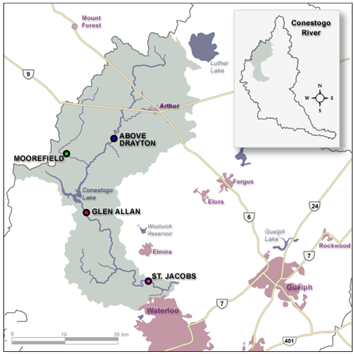 map of Conestogo River flow gauges