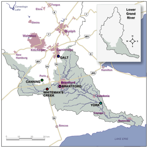 map of Lower Grand flow gauges
