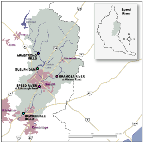 map of Speed and Eramosa flow gauges