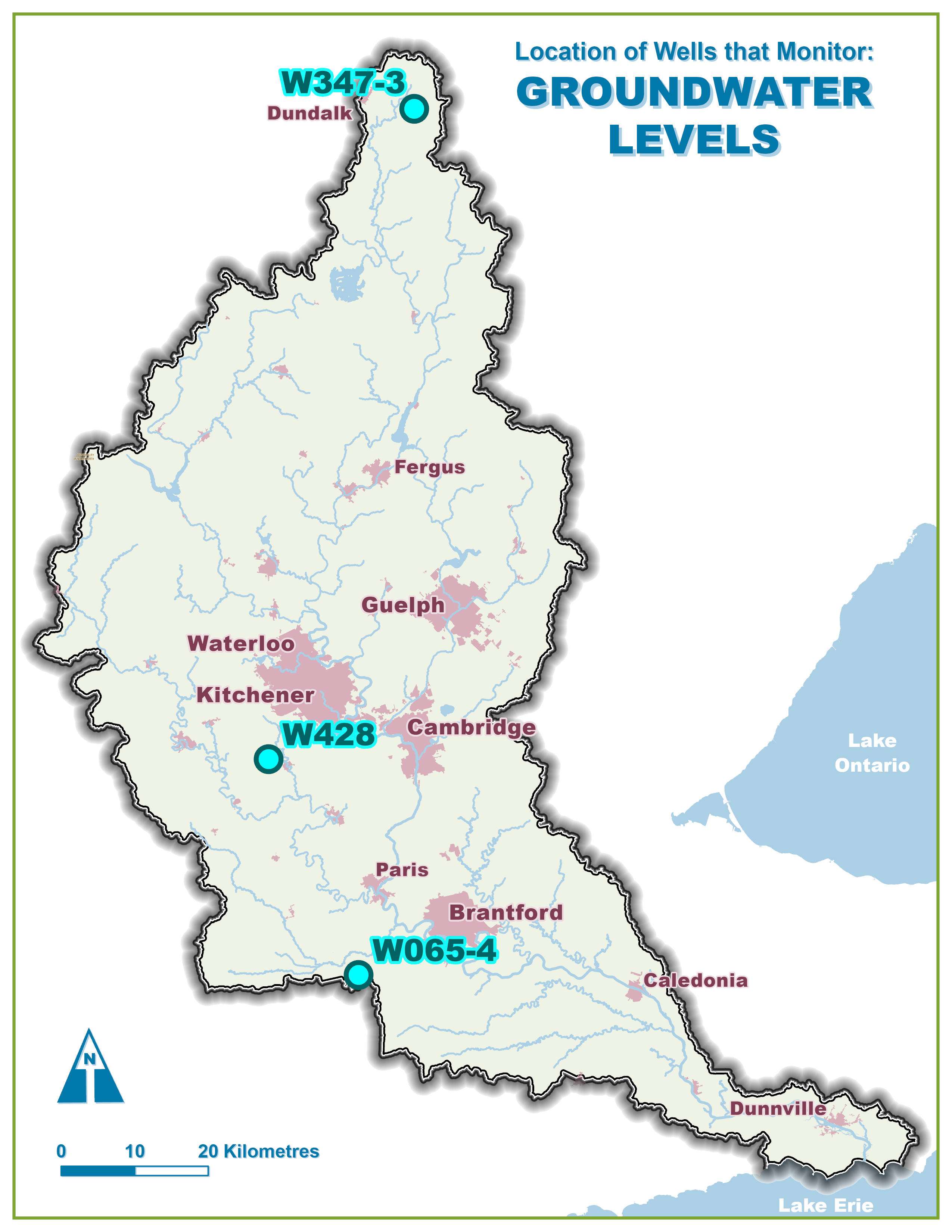 map of three groundwater monitoring stations