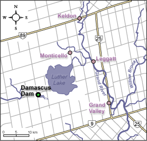 Map location of Damascus Dam