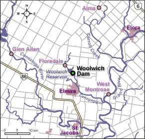 Map location of Woolwich Dam
