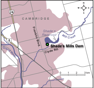Map location of Shade's Mill Dam